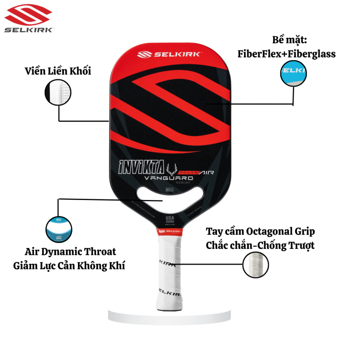 Vợt Pickleball Selkirk Power Air Invikta 13mm Red, Vợt Pickleball Chuyên Nghiệp, Tốc Độ Vượt Trội, Tấn Công Áp Đảo