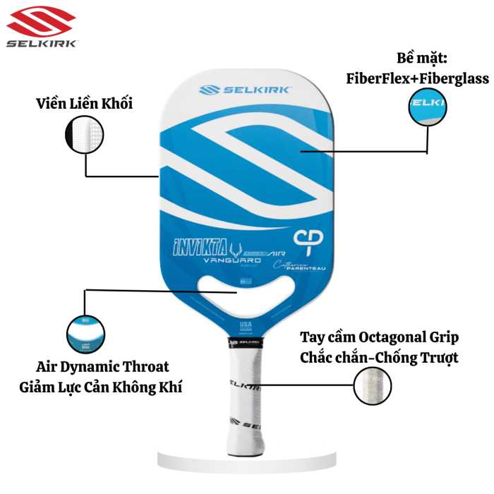 Vợt Pickleball Selkirk Power Air Invikta 13mm Navy Blue, Sức Mạnh & Xoáy Bùng Nổ