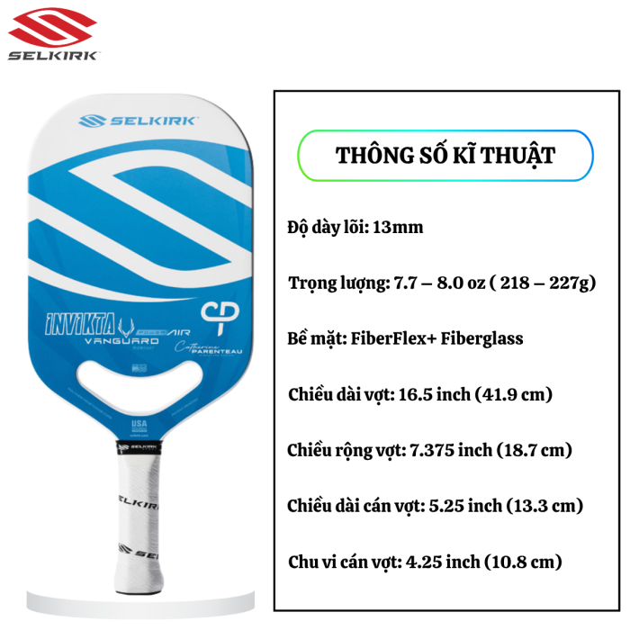 Vợt Pickleball Selkirk Power Air Invikta 13mm Navy Blue, Sức Mạnh & Xoáy Bùng Nổ