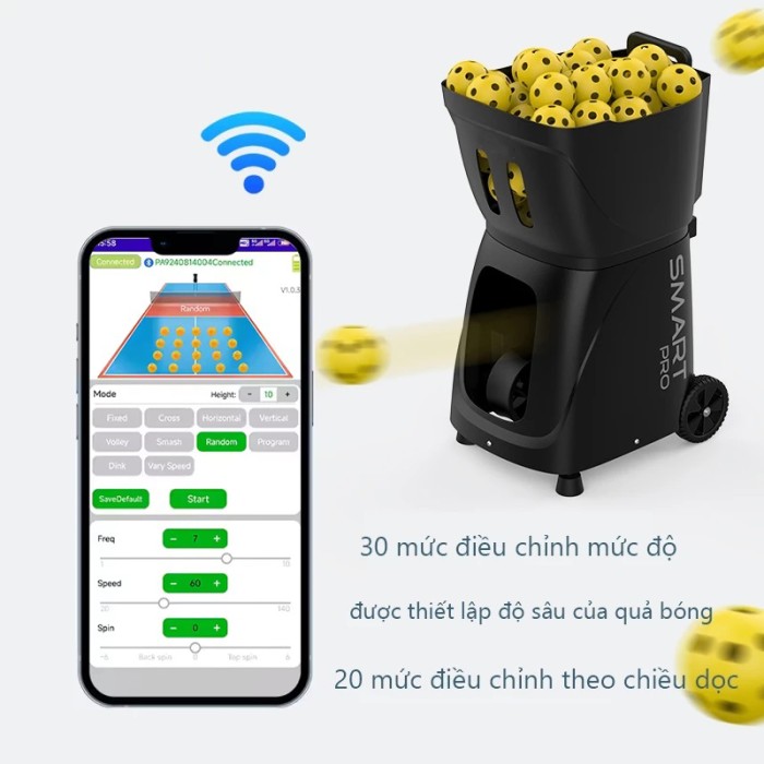 Máy Tập Pickleball KAW PP-Smart Pro, Lập Trình Thông Minh, Đa Chế Độ, Điều Khiển App, Huấn Luyện Chuyên Sâu