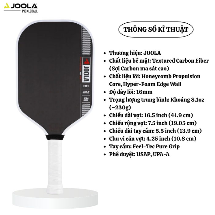 Vợt Pickleball JOOLA Perseus Pro IV 16mm, Công Nghệ Carbon Cao Cấp, Đánh Êm, Vợt Chuyên Nghiệp Cho Lối Chơi Chiến Thuật