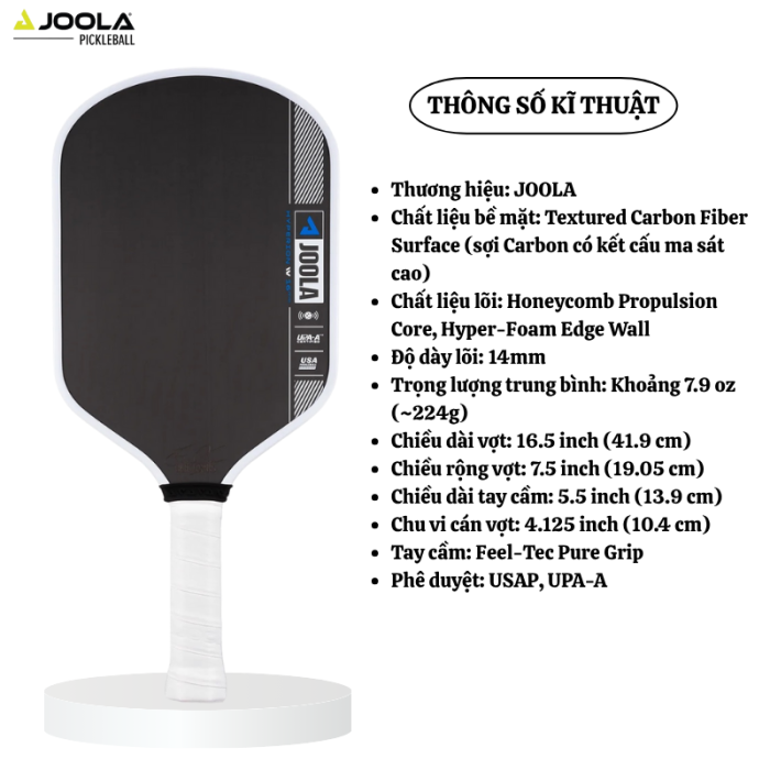 Vợt Pickleball JOOLA Hyperion Pro IV 14mm, Công Nghệ Carbon Cao Cấp, Tối Ưu Lực Đánh, Tạo Xoáy Tốt