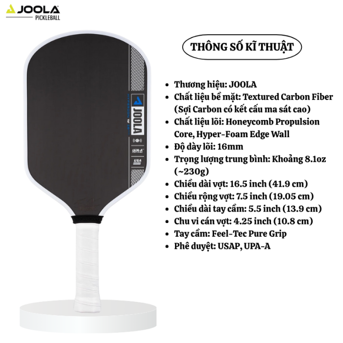 Vợt Pickleball JOOLA Hyperion Pro IV 16mm, Công Nghệ Carbon Cao Cấp, Kiểm Soát, Cảm Giác Bóng Hoàn Hảo